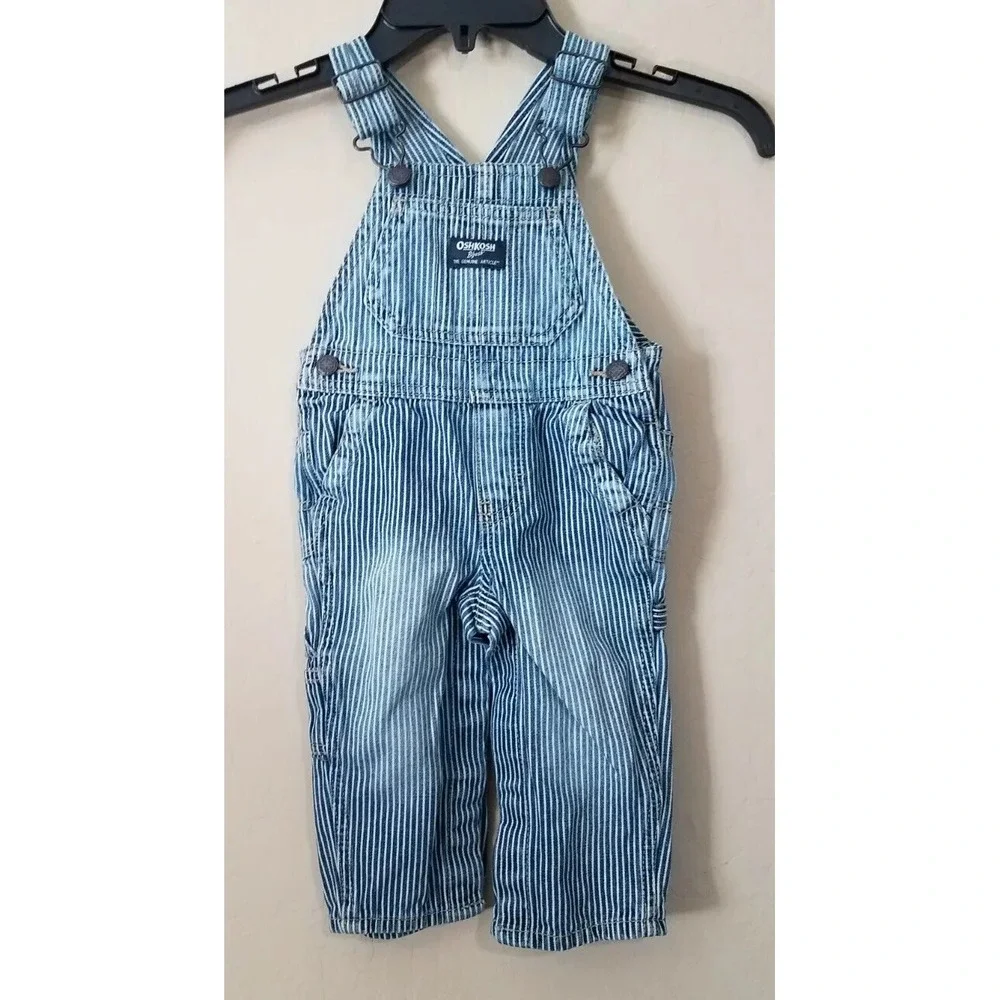 Oshkosh BGosh Boys Girls Overalls 9-12 Months Vestbak Railroad Striped‎ Pants
